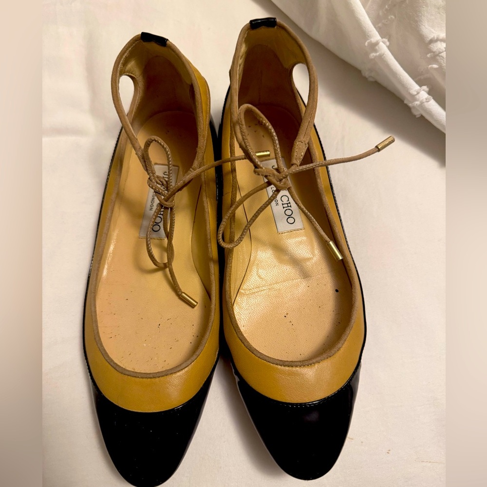 Jimmy Choo Tyler Two-Tone Lace-Up Ballet Flats – Size 37